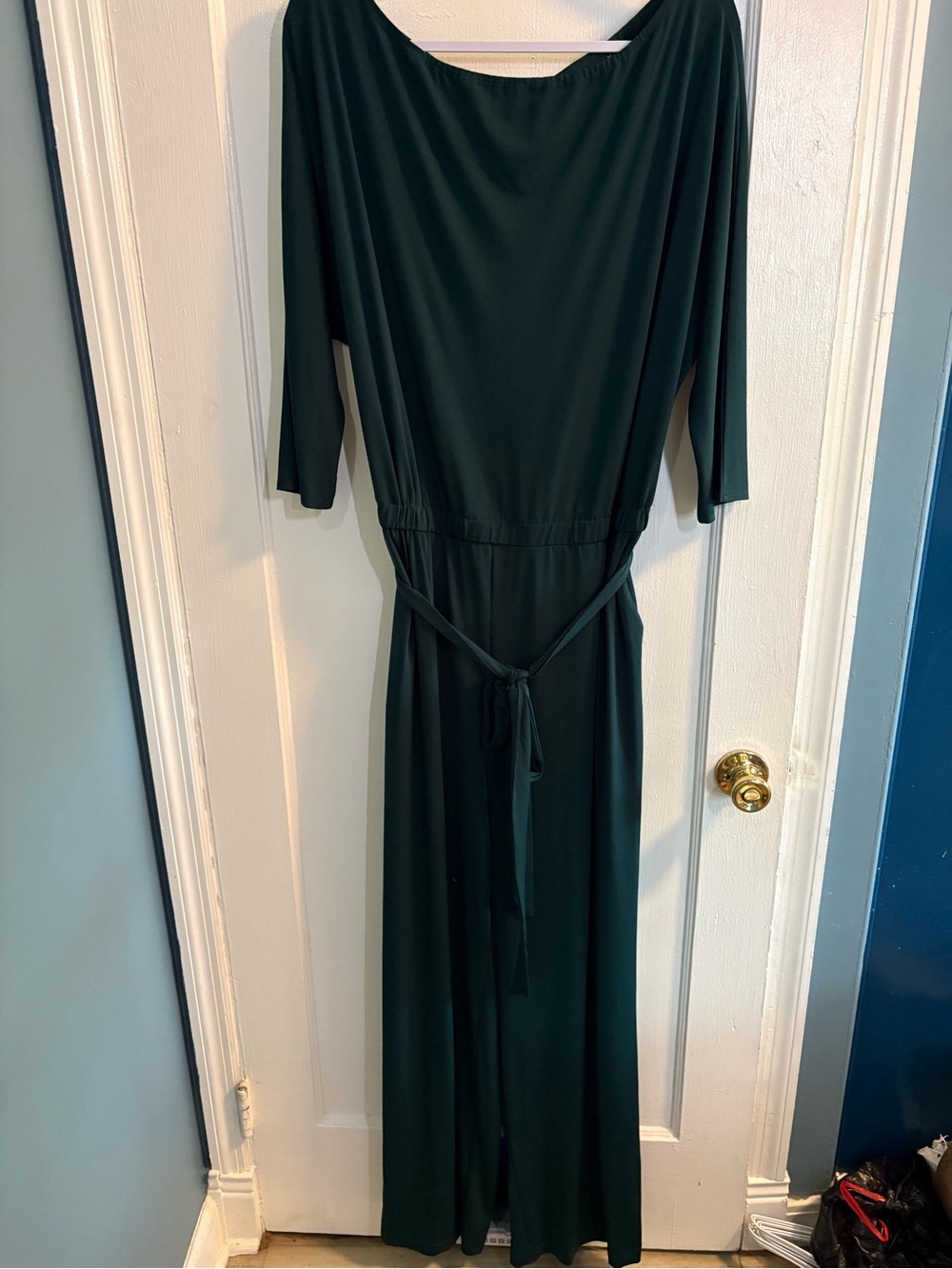 Women's Forest Green Long Sleeve Jumpsuit with Waist Tie